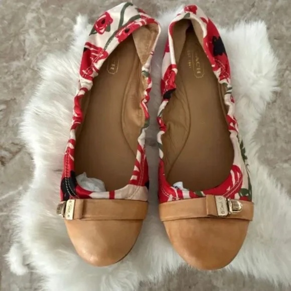 Coach Vibrant Poppy Satin Ballet Flats